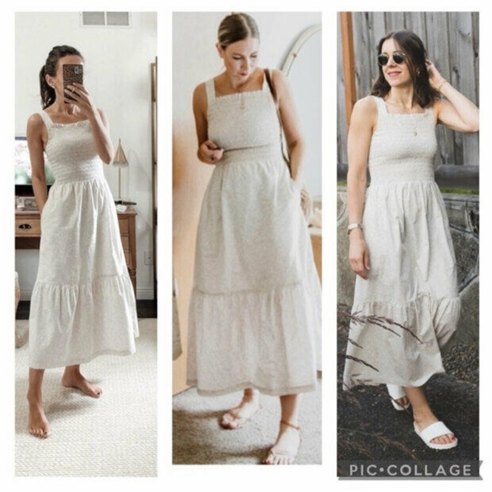 Everlane the smock dress beige floral size 2
